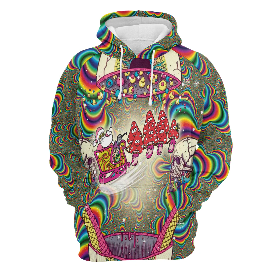 Skull Xmas Premium Christmas Hoodie, Santa And Mushroom Sled Unisex Hoodie For Men & Women - Perfect Gift For Christmas, Mushroom Lovers - Image 3
