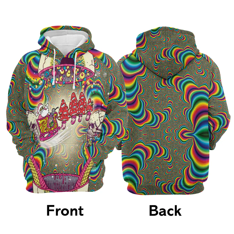 Skull Xmas Premium Christmas Hoodie, Santa And Mushroom Sled Unisex Hoodie For Men & Women - Perfect Gift For Christmas, Mushroom Lovers - Image 4