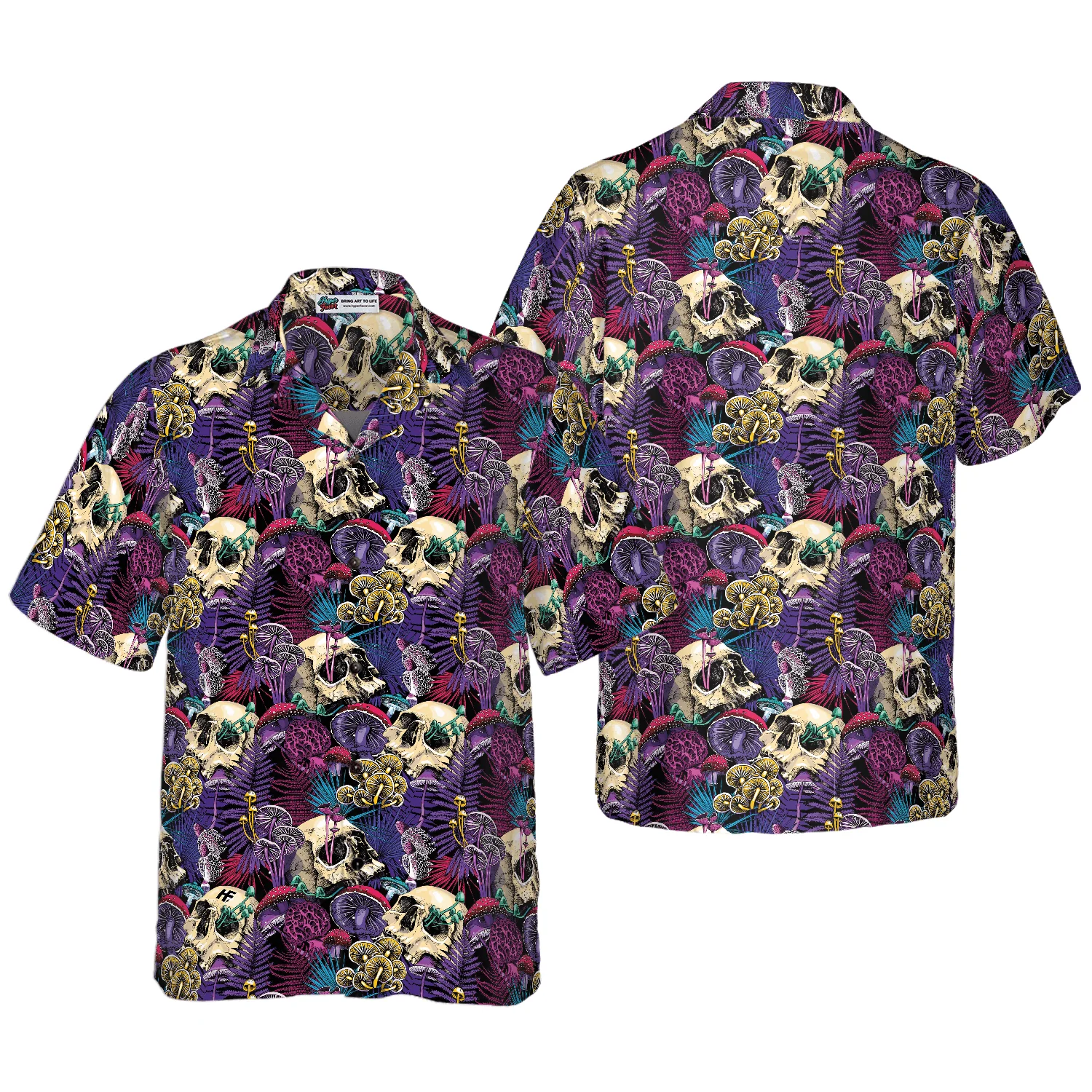Skulls Hawaiian Shirt, Bright Magic Psychedelic Mushrooms And Skulls Hawaiian Shirt, Colorful Summer Aloha Shirt For Men Women, Gift For Friend, Family