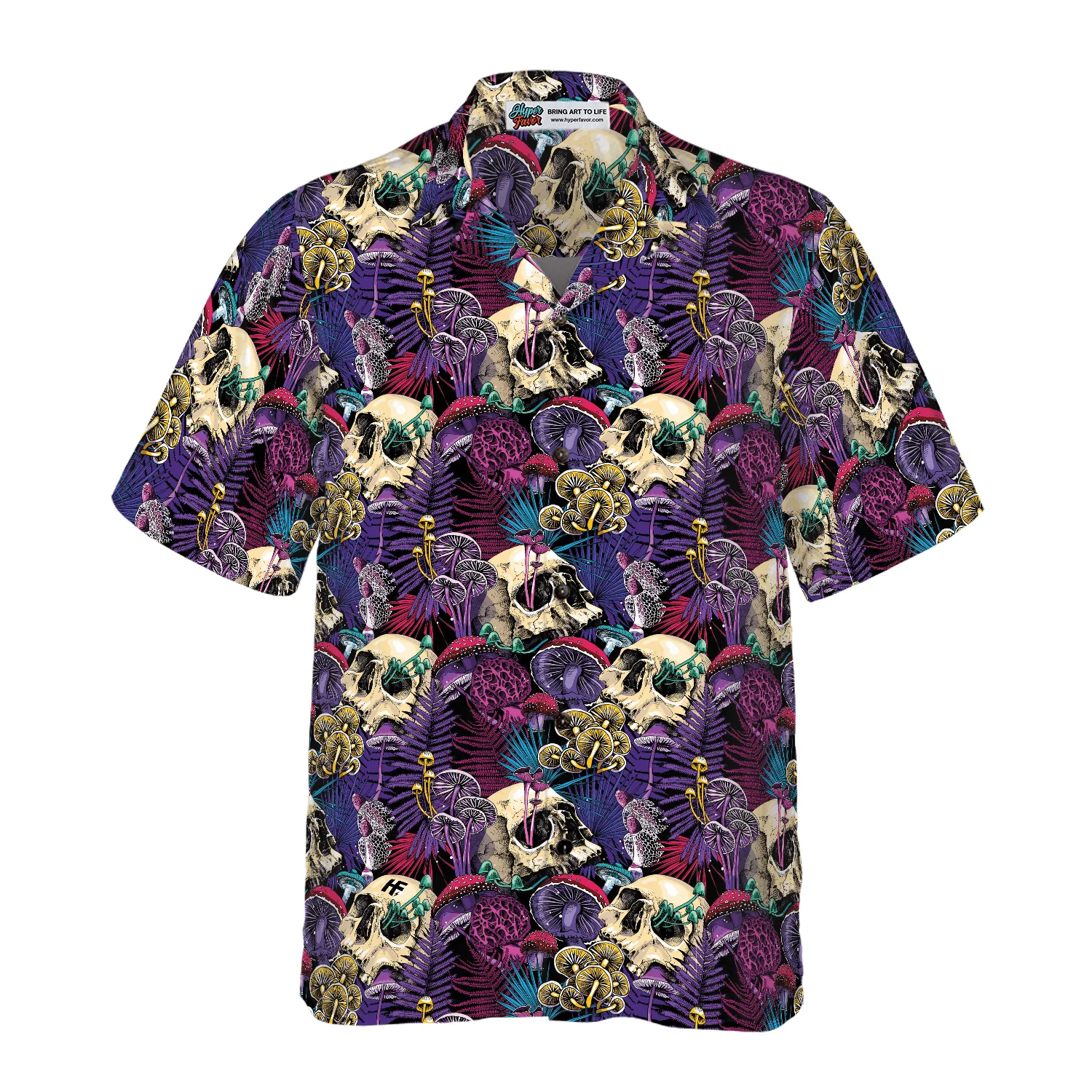 Skulls Hawaiian Shirt, Bright Magic Psychedelic Mushrooms And Skulls Hawaiian Shirt, Colorful Summer Aloha Shirt For Men Women, Gift For Friend, Family - Image 3