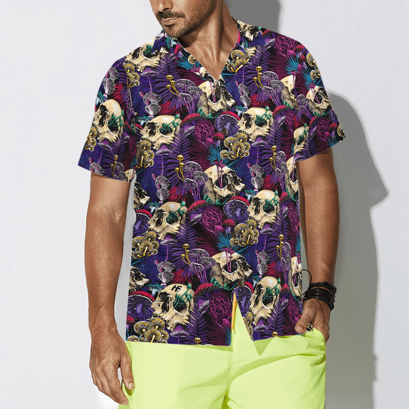 Skulls Hawaiian Shirt, Bright Magic Psychedelic Mushrooms And Skulls Hawaiian Shirt, Colorful Summer Aloha Shirt For Men Women, Gift For Friend, Family - Image 4