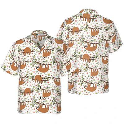Sloth Hawaiian Shirt, Cute Sloth On Tree Aloha Shirt For Men - Perfect Gift For Husband, Boyfriend, Friend, Family
