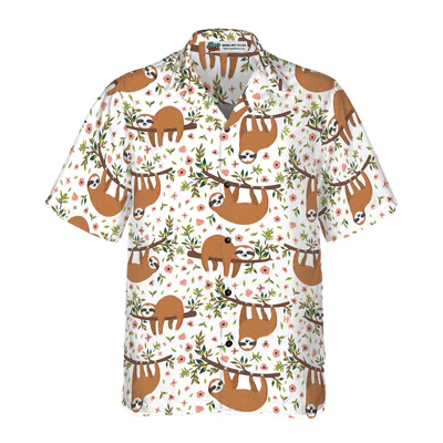 Sloth Hawaiian Shirt, Cute Sloth On Tree Aloha Shirt For Men - Perfect Gift For Husband, Boyfriend, Friend, Family - Image 2