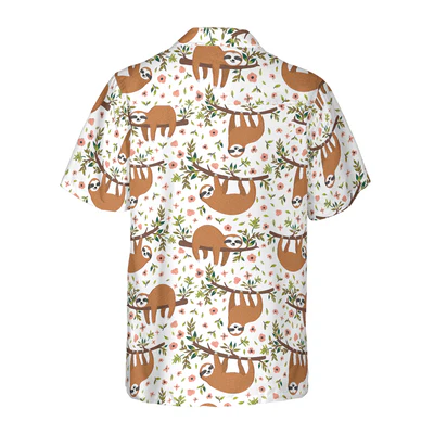 Sloth Hawaiian Shirt, Cute Sloth On Tree Aloha Shirt For Men - Perfect Gift For Husband, Boyfriend, Friend, Family - Image 3