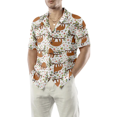 Sloth Hawaiian Shirt, Cute Sloth On Tree Aloha Shirt For Men - Perfect Gift For Husband, Boyfriend, Friend, Family - Image 4