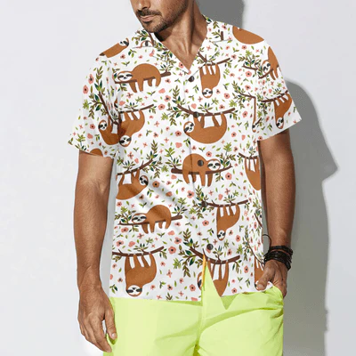 Sloth Hawaiian Shirt, Cute Sloth On Tree Aloha Shirt For Men - Perfect Gift For Husband, Boyfriend, Friend, Family - Image 5