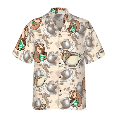 Sloth Hawaiian Shirt, Lazy Sloth, Coffee Aloha Shirt For Men - Perfect Gift For Husband, Boyfriend, Friend, Family - Image 2