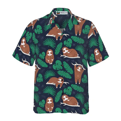 Sloth Hawaiian Shirt, Lazy Sloth, Tropical Leaves Aloha Shirt For Men - Perfect Gift For Husband, Boyfriend, Friend, Family - Image 2