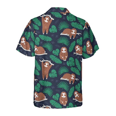 Sloth Hawaiian Shirt, Lazy Sloth, Tropical Leaves Aloha Shirt For Men - Perfect Gift For Husband, Boyfriend, Friend, Family - Image 3