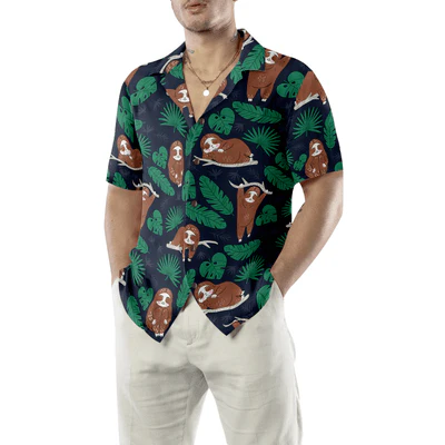 Sloth Hawaiian Shirt, Lazy Sloth, Tropical Leaves Aloha Shirt For Men - Perfect Gift For Husband, Boyfriend, Friend, Family - Image 4