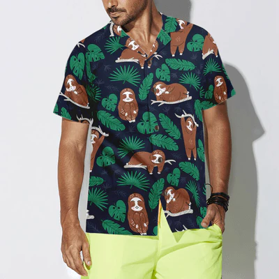 Sloth Hawaiian Shirt, Lazy Sloth, Tropical Leaves Aloha Shirt For Men - Perfect Gift For Husband, Boyfriend, Friend, Family - Image 5