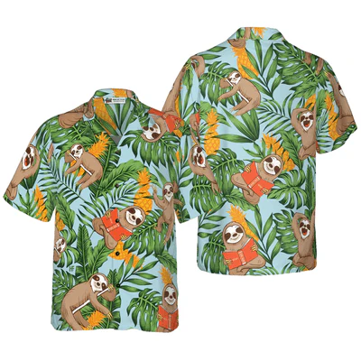 Sloth Hawaiian Shirt, Tropical Fruit Aloha Shirt For Men - Perfect Gift For Husband, Boyfriend, Friend, Family