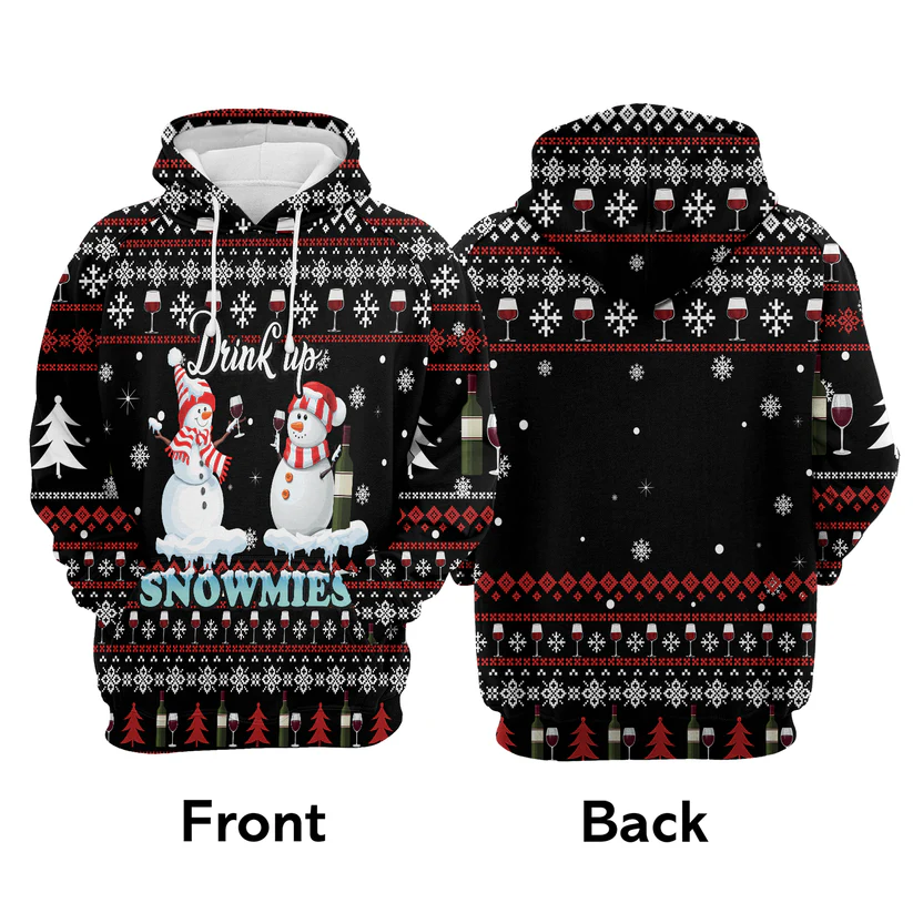 Snowman Premium Christmas Hoodie, Drink Up Snowmies Merry Christmas Unisex Hoodie For Men & Women - Perfect Gift For Christmas, Snowman Lovers - Image 4