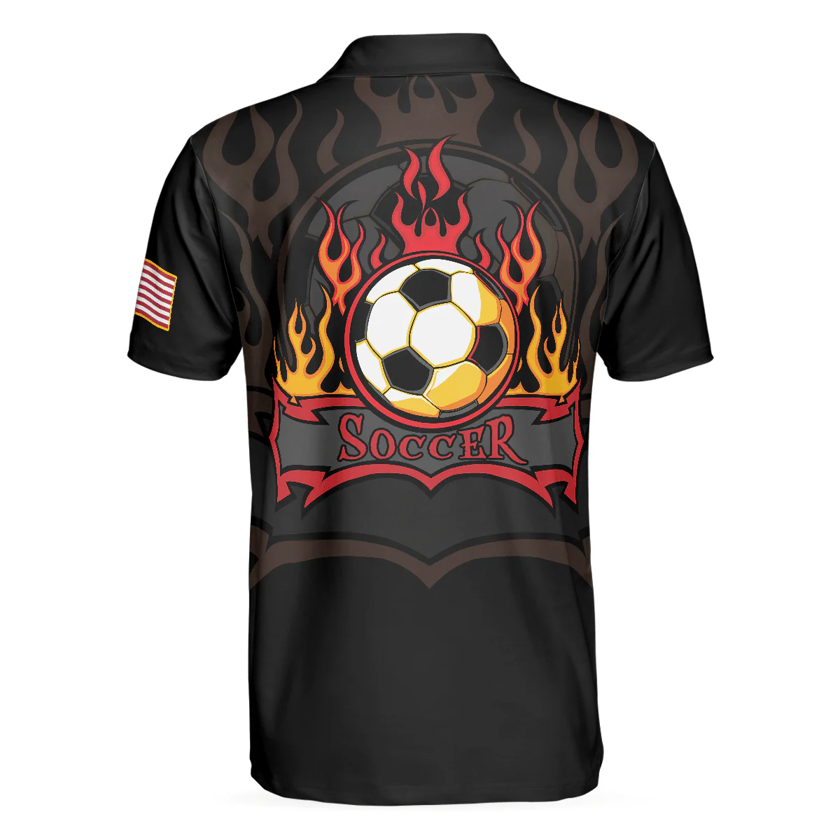 Soccer Flame Men Black Polo Shirt, Black American Flag Polo Shirt, Best Soccer Shirt For Men - Perfect Gift For Men, Soccer Lovers - Image 2