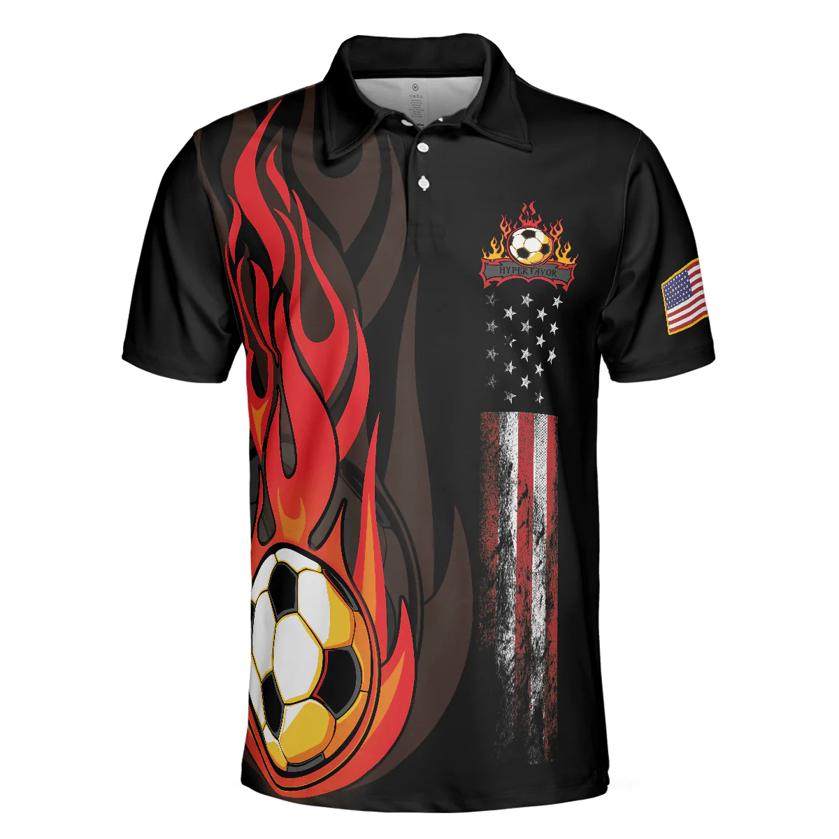 Soccer Flame Men Black Polo Shirt, Black American Flag Polo Shirt, Best Soccer Shirt For Men - Perfect Gift For Men, Soccer Lovers - Image 3