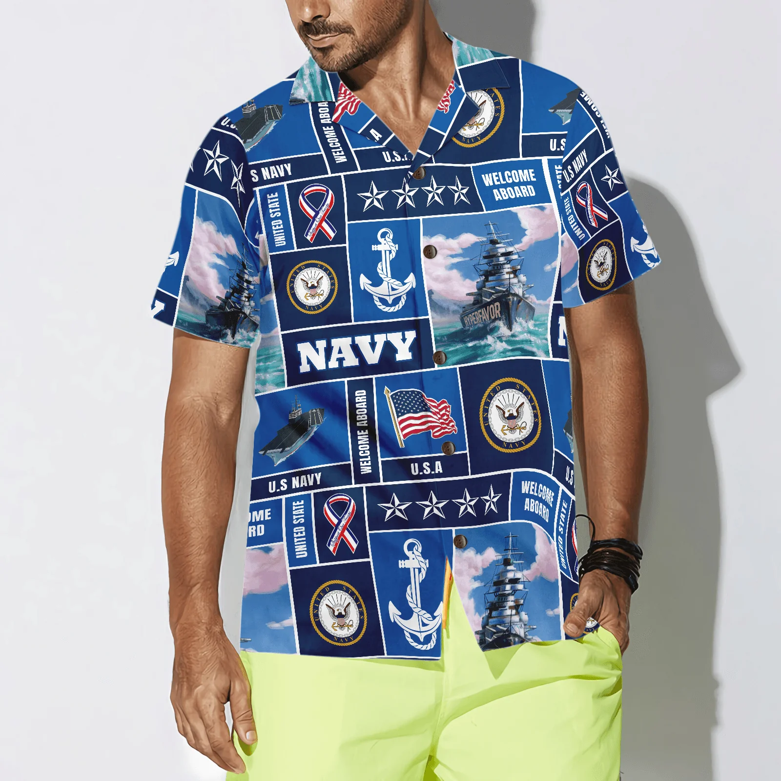 Soldier Hawaiian Shirt, Veteran Soldier US Navy Welcome To Aboard Aloha Shirt For Men - Perfect Gift For Soldier , Husband, Boyfriend, Friend, Family - Image 3