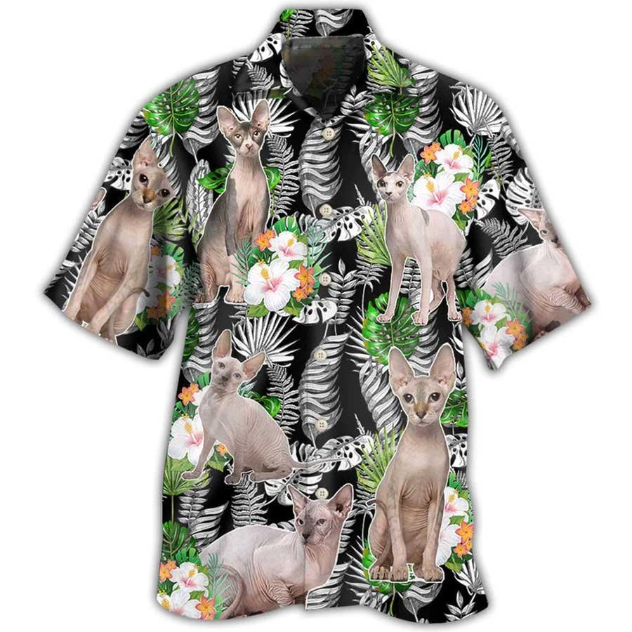 Sphynx Cat Hawaiian Shirt For Summer, Cat Tropical Hibiscus, Best Colorful Cool Cat Hawaiian Shirts Outfit For Men Women, Friend, Team, Cat Lovers