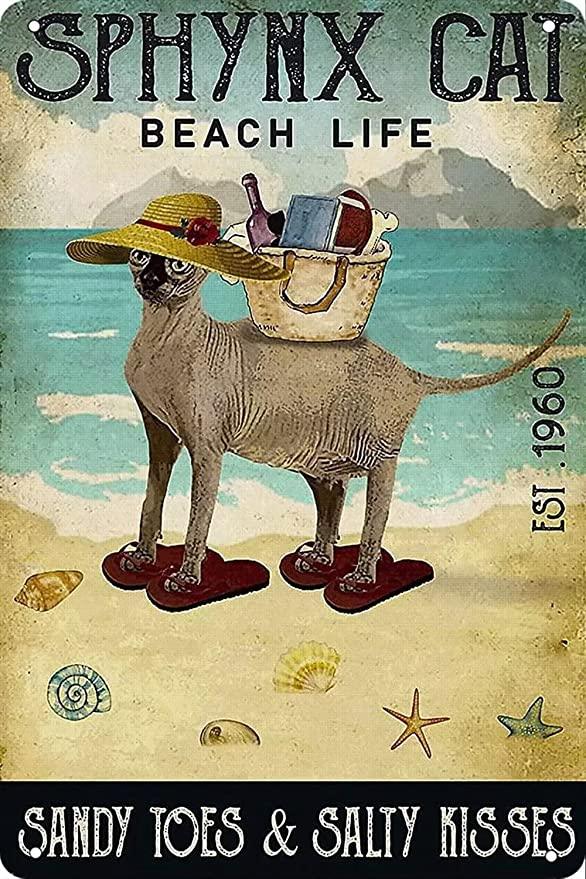 Sphynx Cat Portrait Canvas - Funny Sphynx Cat Beach Life Sandy Toes & Shlty Kiisses Portrait Canvas - Gift For Cat Lovers, Cat Owner, Friends, Family