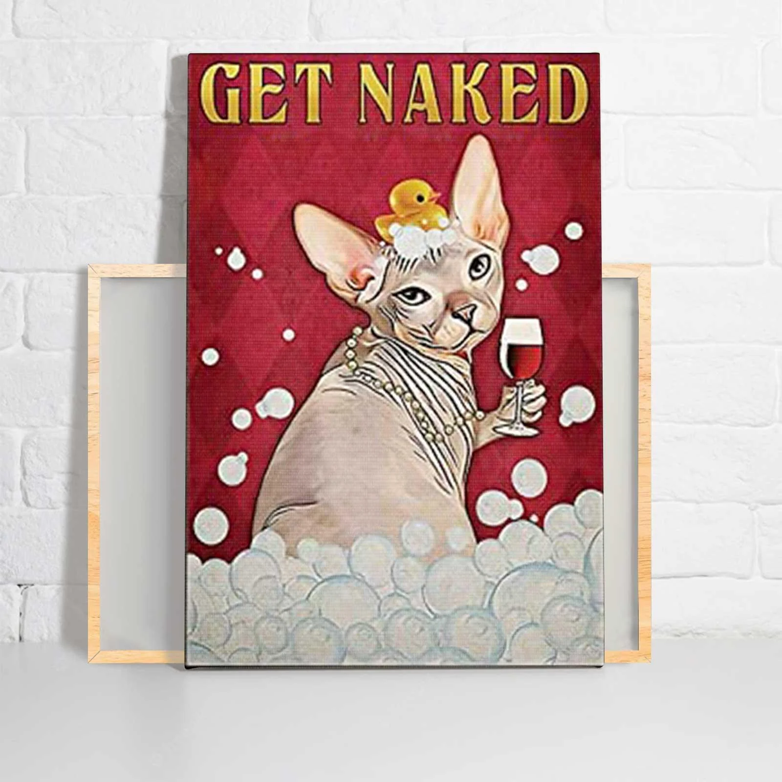 Sphynx Cat Portrait Canvas - Funny Sphynx Cat, Get Naked, Cat And Wine Portrait Canvas - Gift For Cat Lovers, Cat Owner, Friends, Family - Image 2