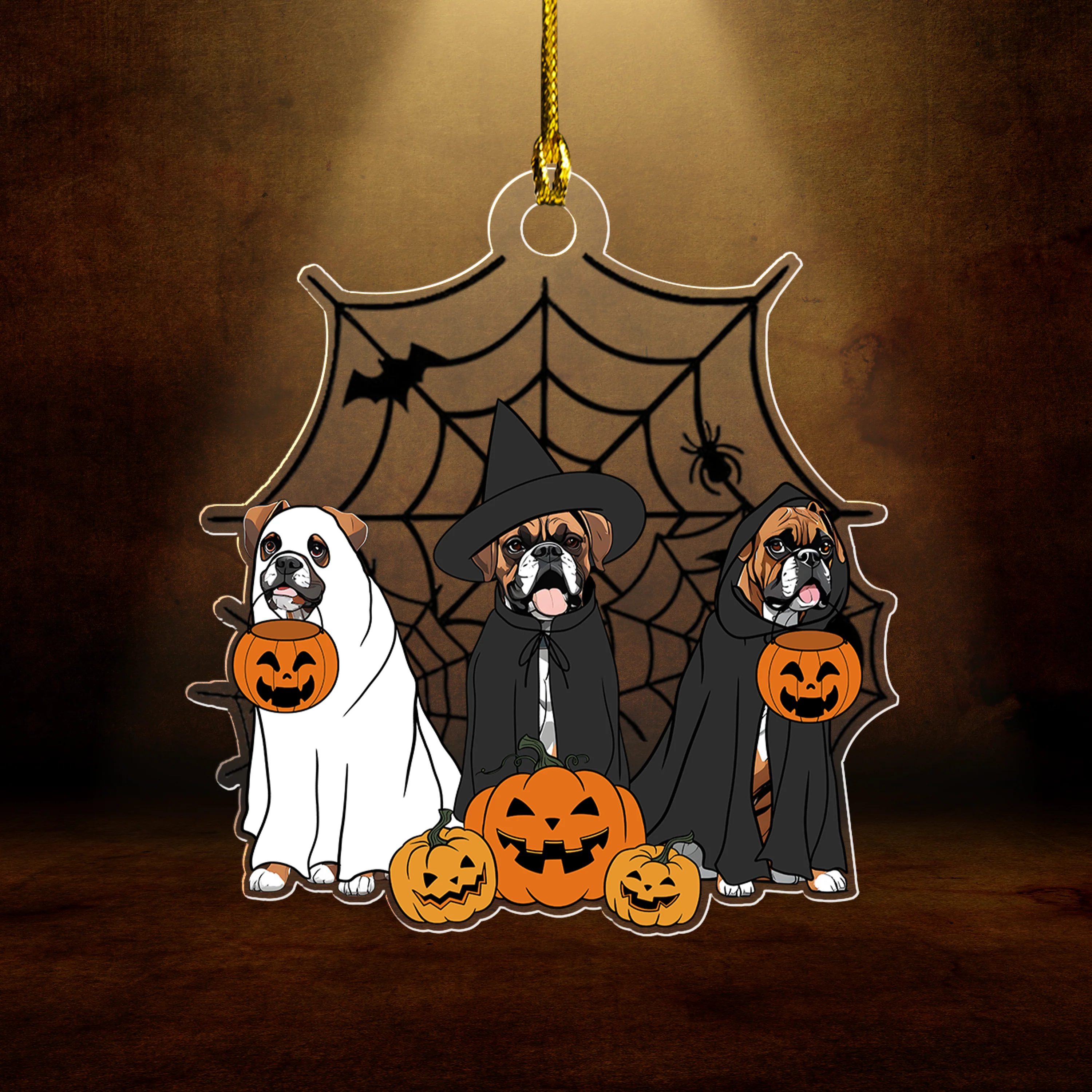 Spooky Ghost And Witch Boxer Dog Acrylic Halloween Car Ornament, Spooky Decoration For Boxer Mom, Dog Dad - Image 3
