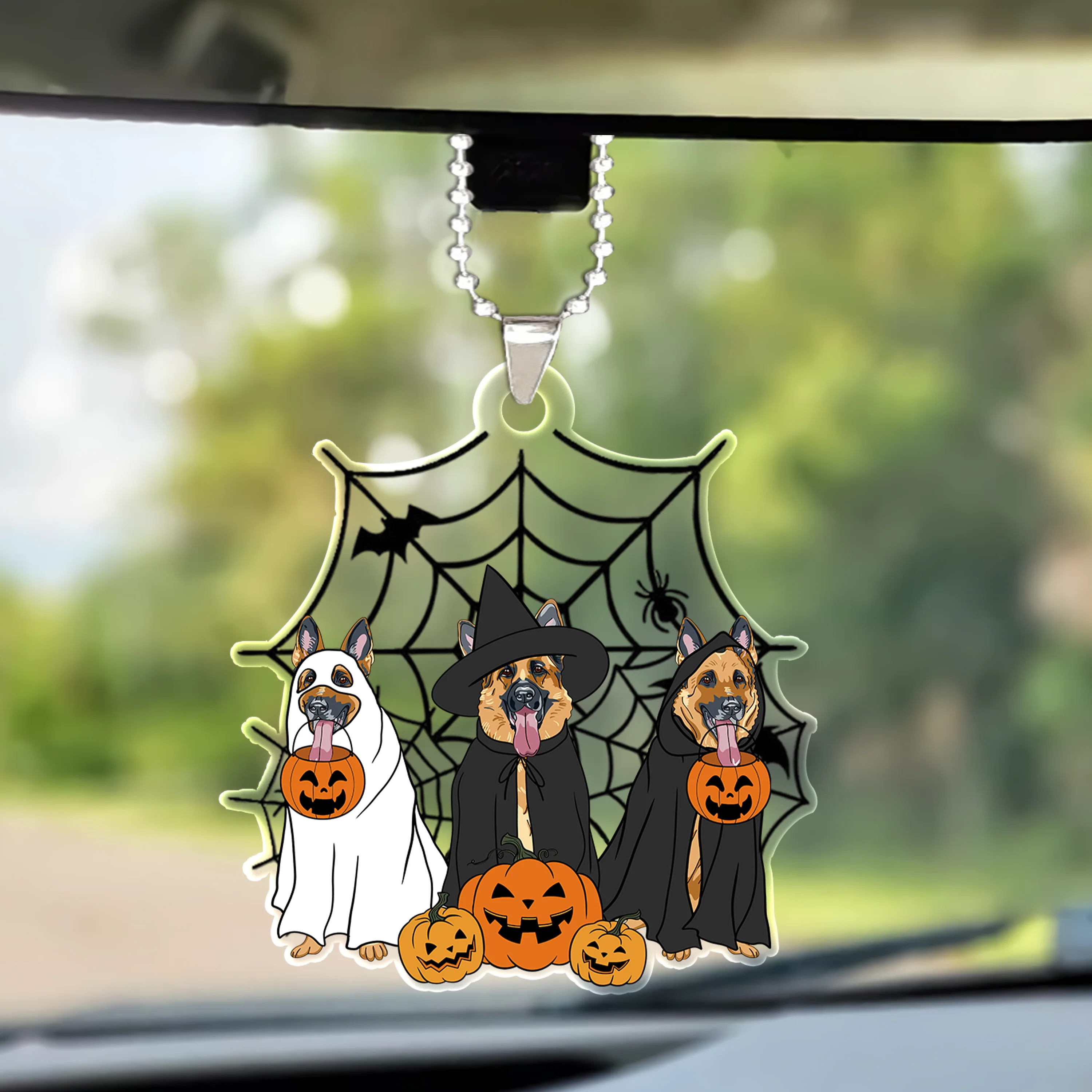 Spooky Ghost And Witch German Shepherd Dog Acrylic Halloween Ornament, Spooky Decoration For Dog Mom, Dog Dad - Image 3