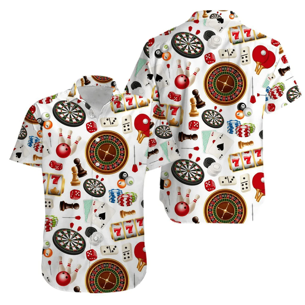 Sport Aloha Hawaiian Shirts For Summer, Darts Billiards Bowling Cards Game White Hawaiian Shirt Outfits For Men Women, Gift For Friend, Sport Lovers