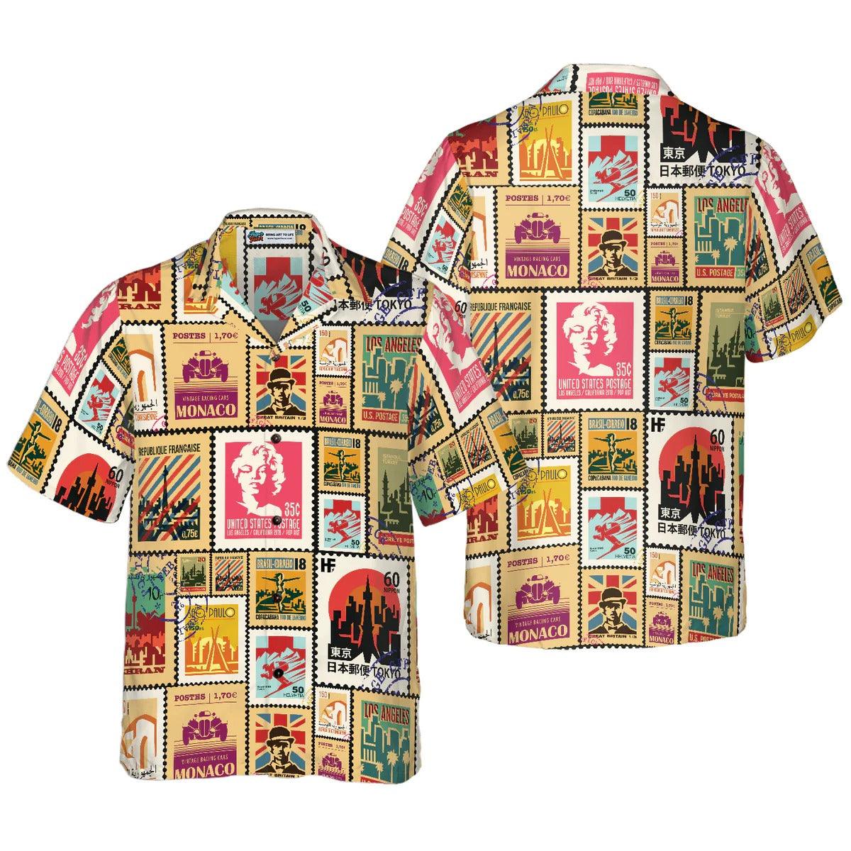 Stamps Cities World Travel Hawaiian Shirt, Vintage Stamps Hawaiian Shirt, Summer Aloha Shirt - Perfect Gift For Men, Women, Husband, Friend, Family