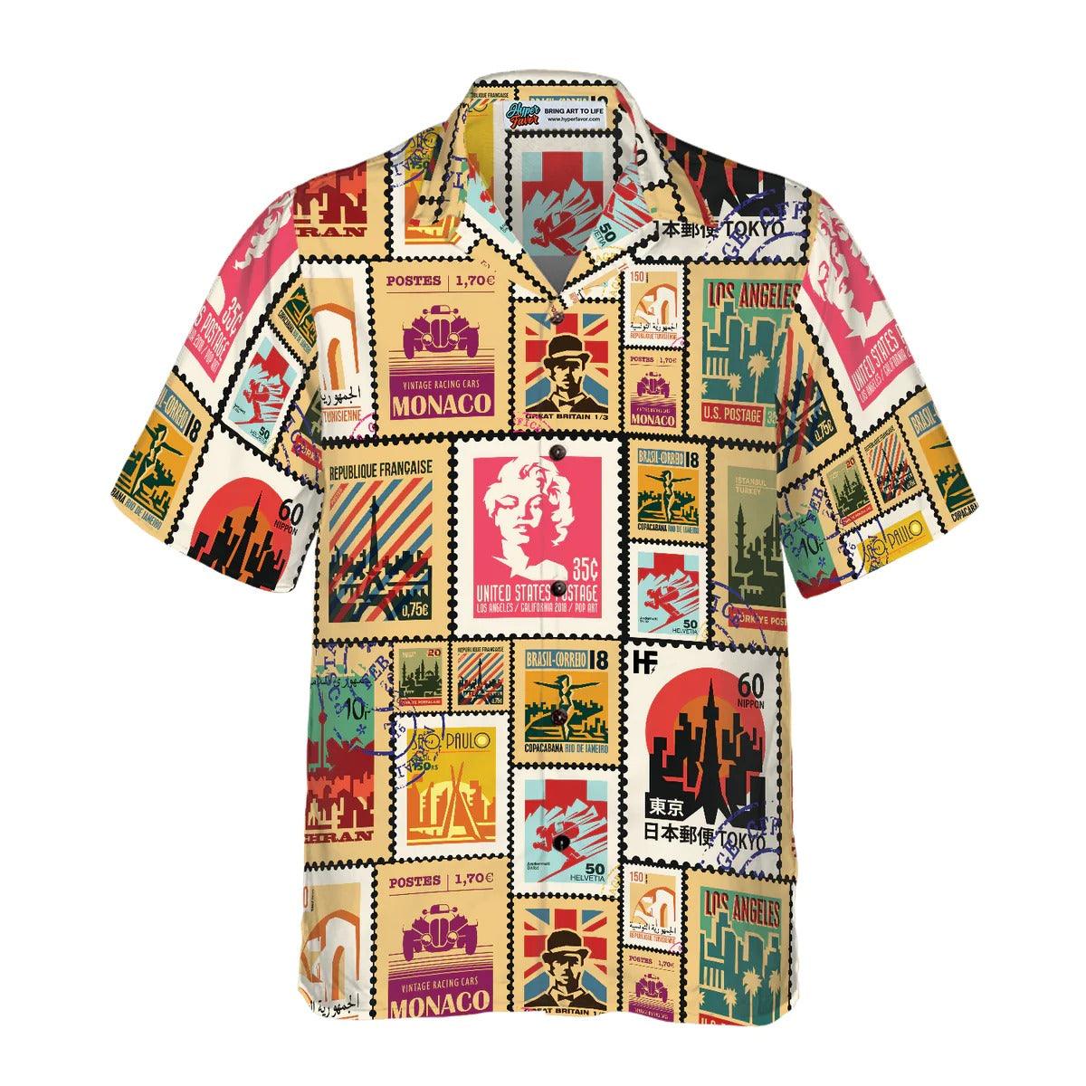 Stamps Cities World Travel Hawaiian Shirt, Vintage Stamps Hawaiian Shirt, Summer Aloha Shirt - Perfect Gift For Men, Women, Husband, Friend, Family - Image 2