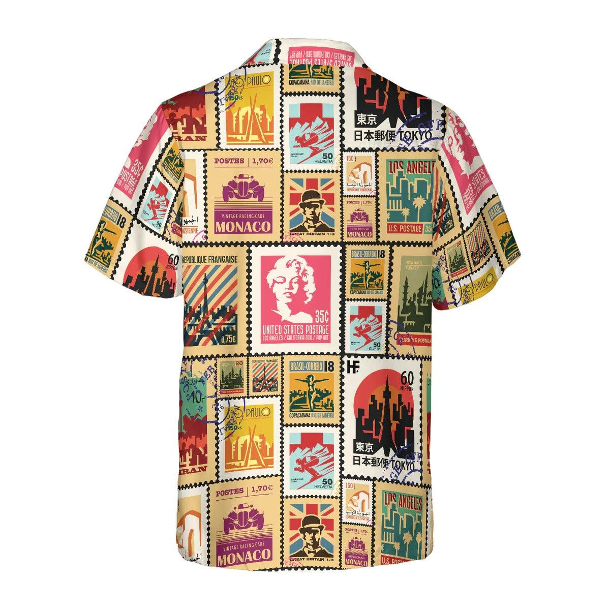Stamps Cities World Travel Hawaiian Shirt, Vintage Stamps Hawaiian Shirt, Summer Aloha Shirt - Perfect Gift For Men, Women, Husband, Friend, Family - Image 3