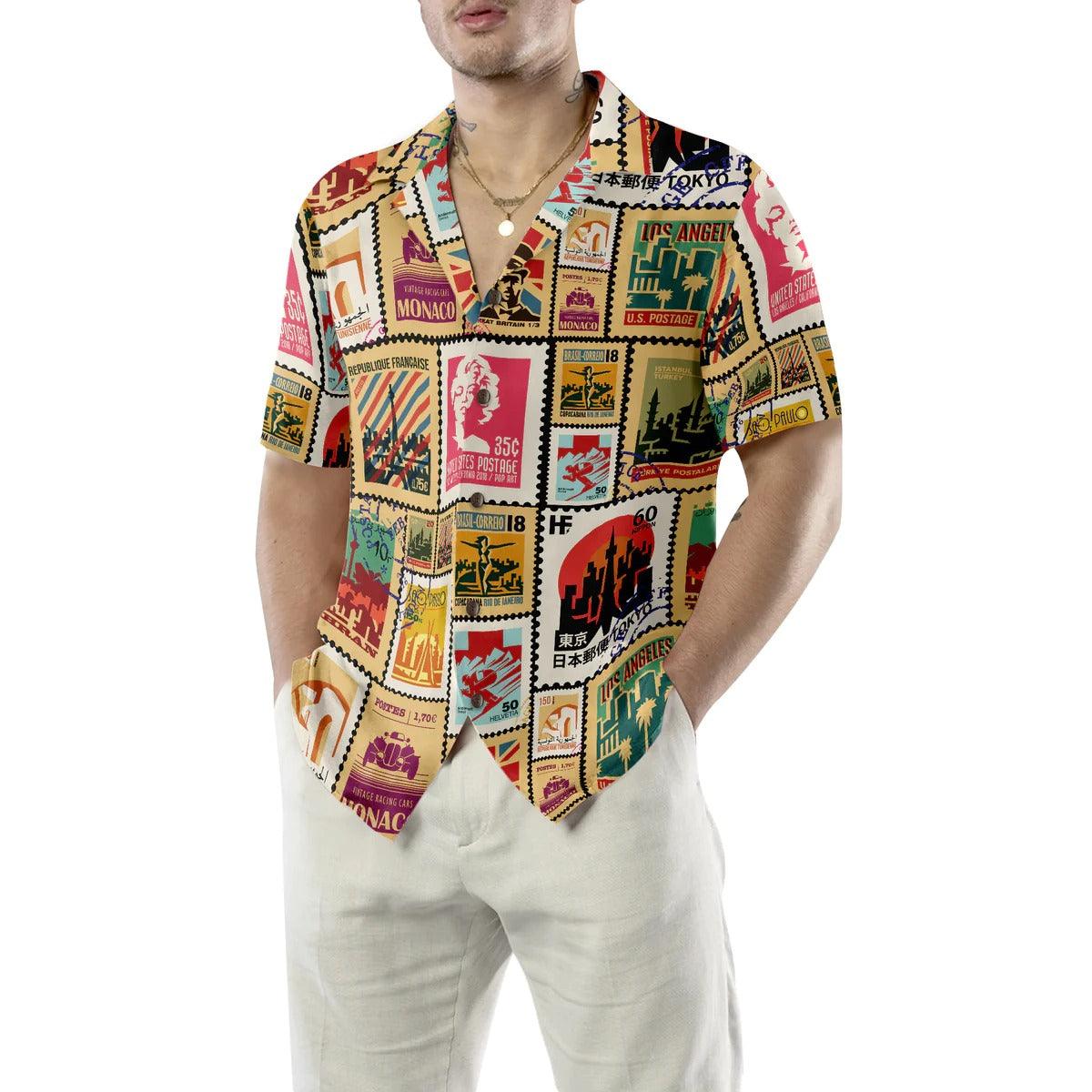 Stamps Cities World Travel Hawaiian Shirt, Vintage Stamps Hawaiian Shirt, Summer Aloha Shirt - Perfect Gift For Men, Women, Husband, Friend, Family - Image 4