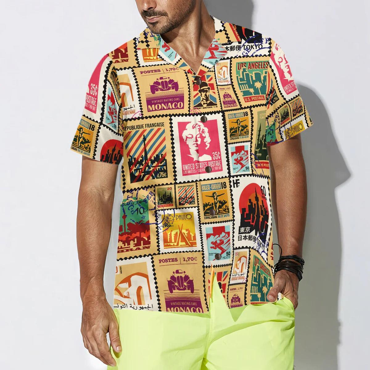 Stamps Cities World Travel Hawaiian Shirt, Vintage Stamps Hawaiian Shirt, Summer Aloha Shirt - Perfect Gift For Men, Women, Husband, Friend, Family - Image 5