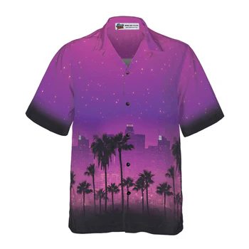 Stylish Los Angeles Cityscape Hawaiian Shirt, Colorful Summer Aloha Shirts For Men Women, Perfect Gift For Husband, Wife, Friend, Family