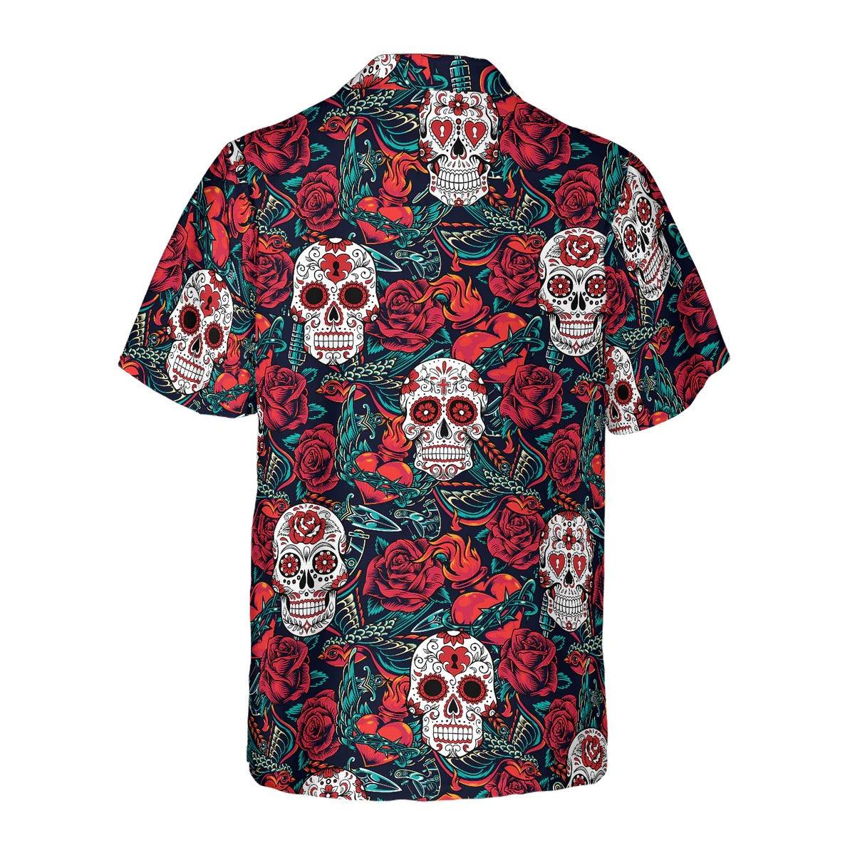 Sugar Skulls And Roses Hawaiian Shirt, Skulls Hawaiian Shirt, Roses Pattern Aloha Shirt - Perfect Gift For Men, Women, Husband, Wife, Friend, Family - Image 3