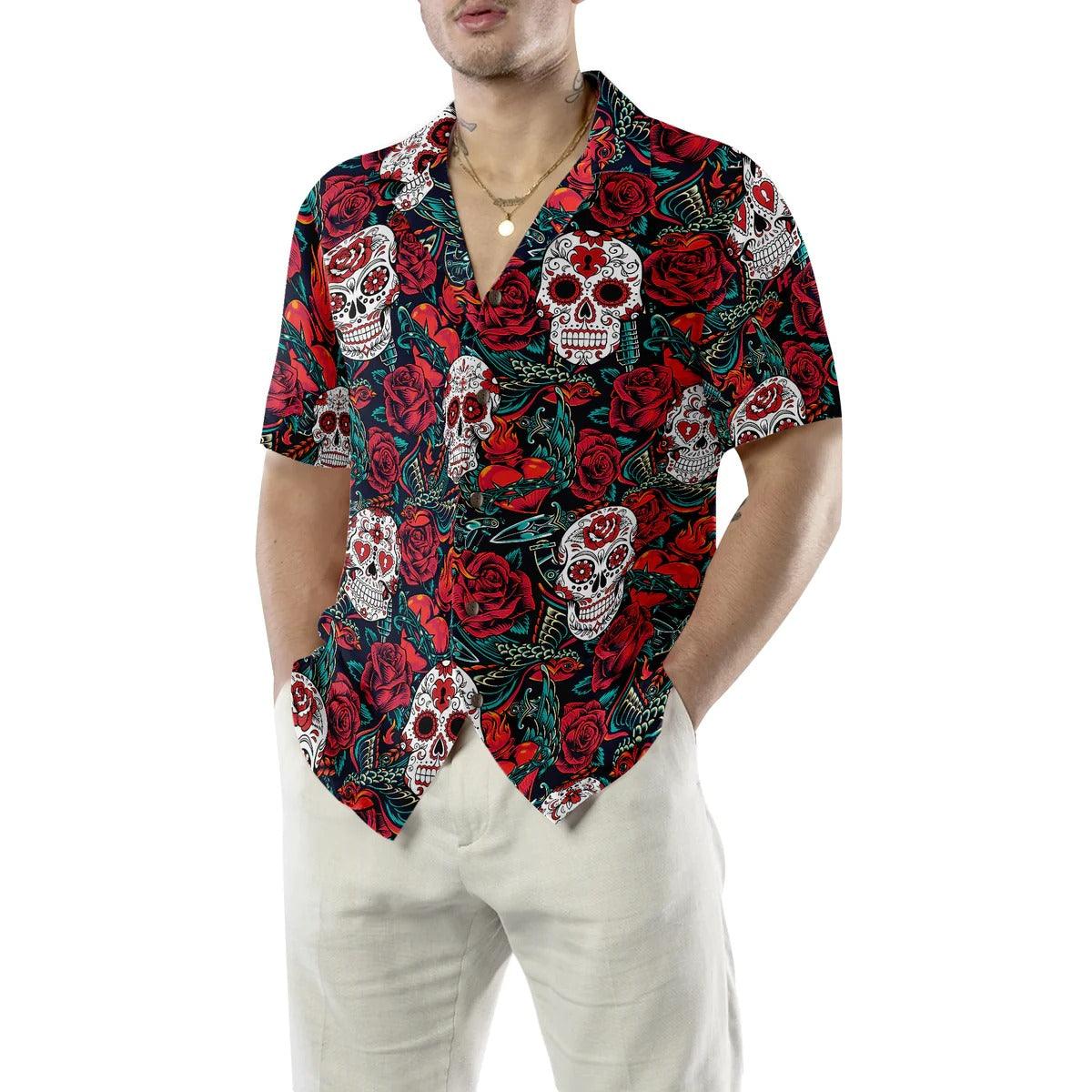 Sugar Skulls And Roses Hawaiian Shirt, Skulls Hawaiian Shirt, Roses Pattern Aloha Shirt - Perfect Gift For Men, Women, Husband, Wife, Friend, Family - Image 5