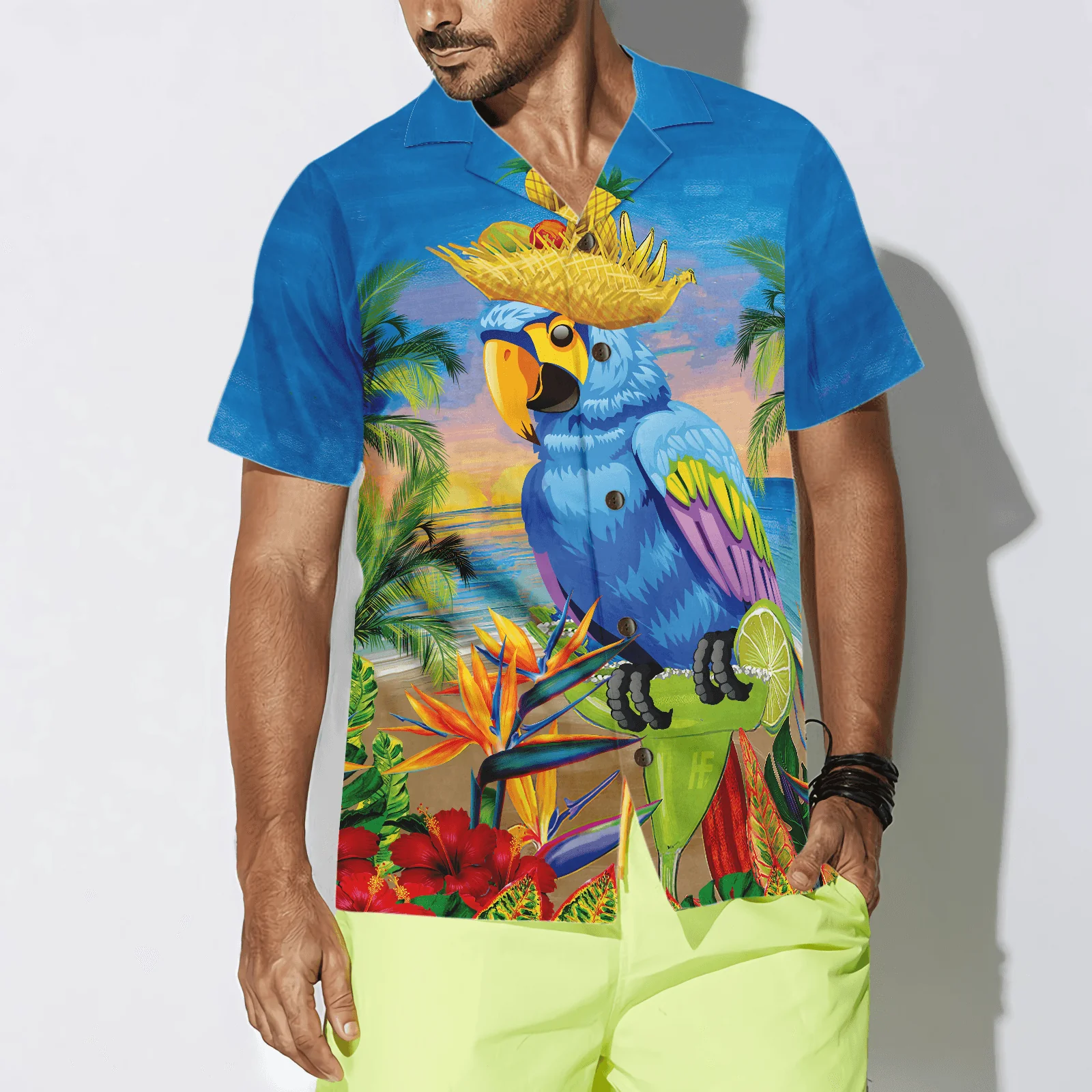 Summer Beach Parrot Hawaiian Shirt, Colorful Summer Aloha Shirts For Men Women, Perfect Gift For Husband, Wife, Boyfriend, Friend - Image 3