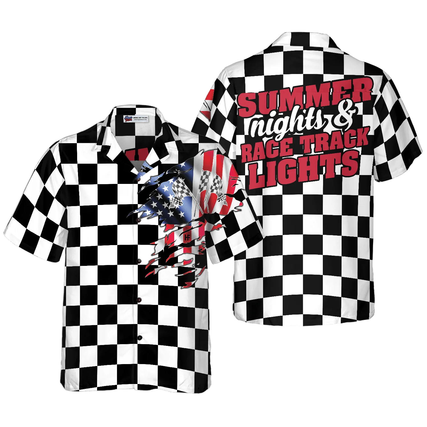 Summer Nights & Race Track Lights Hawaiian Shirt, Racing Flag Colorful Summer Aloha Shirt For Men Women, Perfect Gift For Friend, Racing Lovers