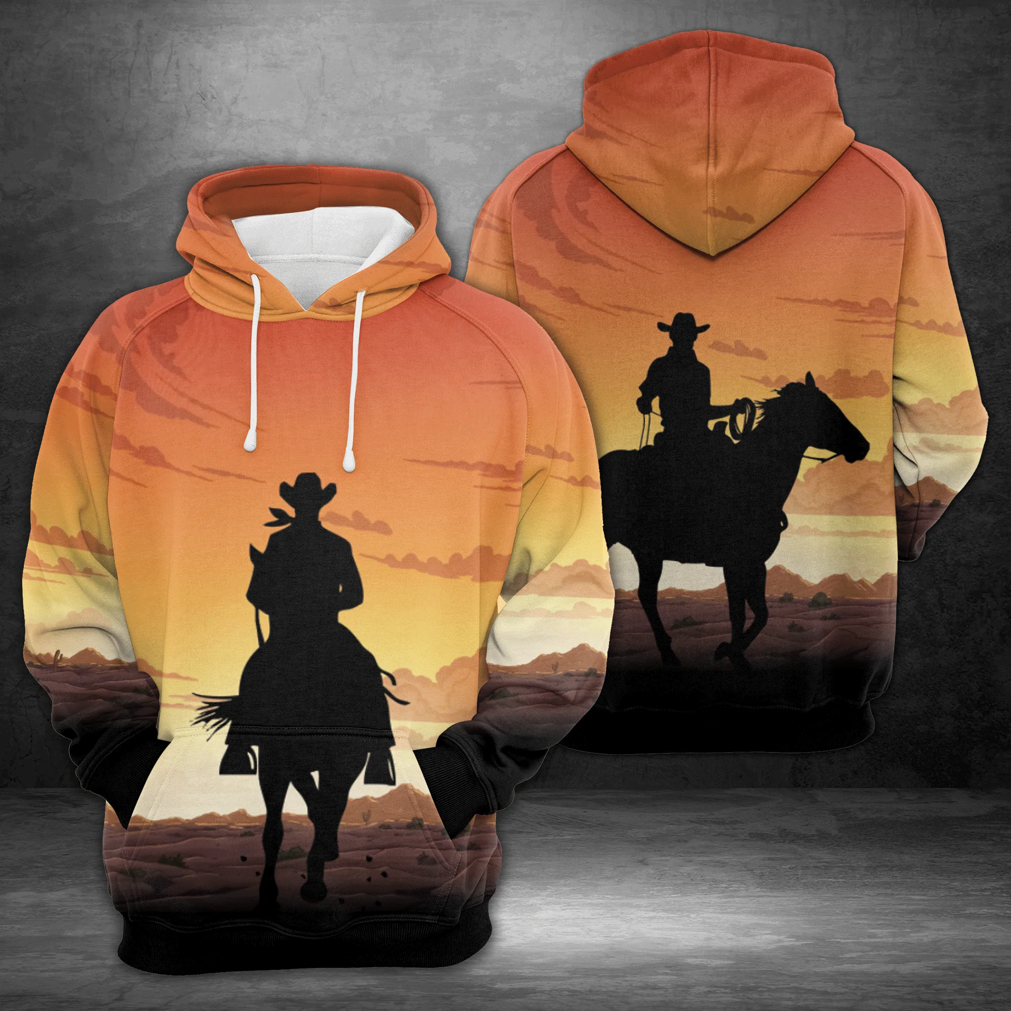 Sunset Cowboy Pullover Premium Hoodie, Perfect Outfit For Men And Women On Christmas New Year Autumn Winter - Image 2