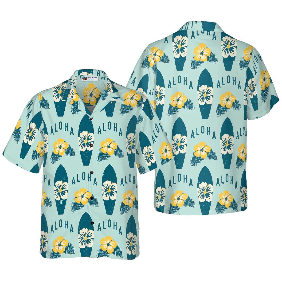 Surfboards Pattern Hawaiian Shirt, Surfboards Flower Hawaiian Shirt, Colorful Summer Aloha Shirt- Perfect Gift For Men, Women, Friend, Family
