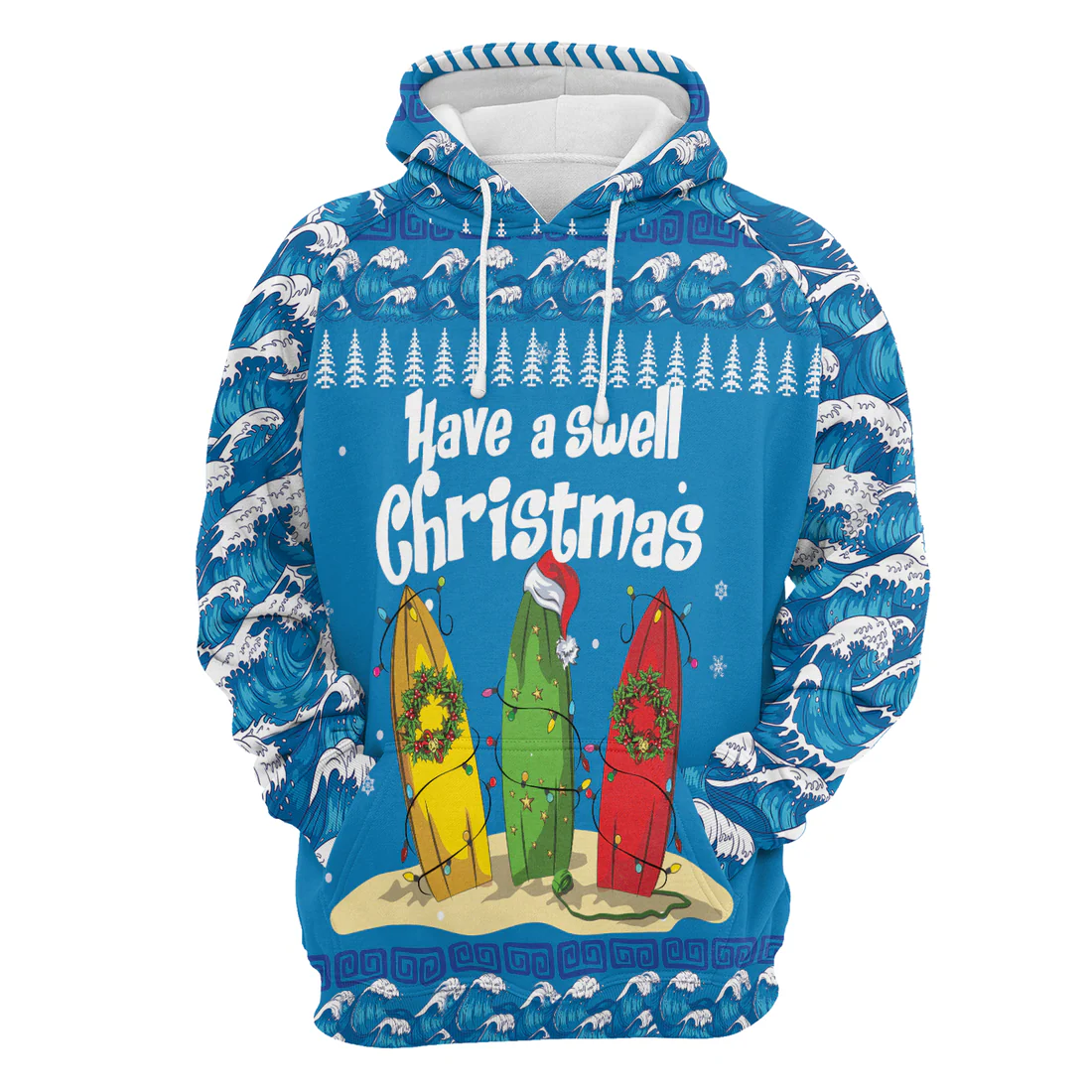 Surfer Swell Premium Christmas Hoodie, Have A Swell Christmas Unisex Hoodie For Men & Women - Perfect Gift For Christmas, Surfer Swell - Image 3