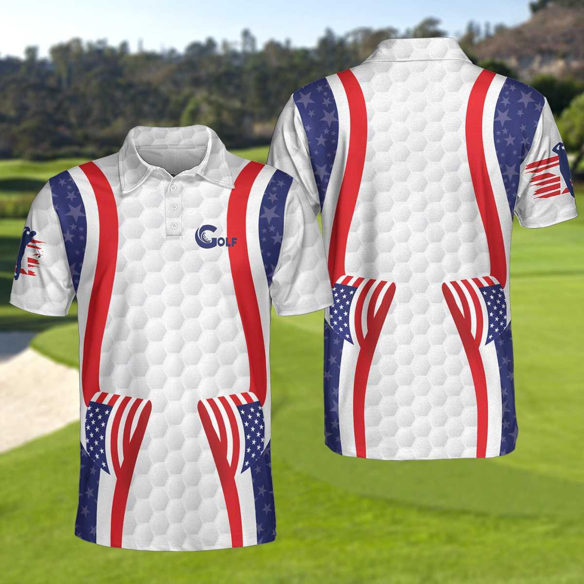 Symmetric Curve American Flag Golf Pattern Polo Shirt, USA Golf Polo Shirt, Patriotic Golf Shirt For Men - Best Gift For Golf Lovers - Image 4