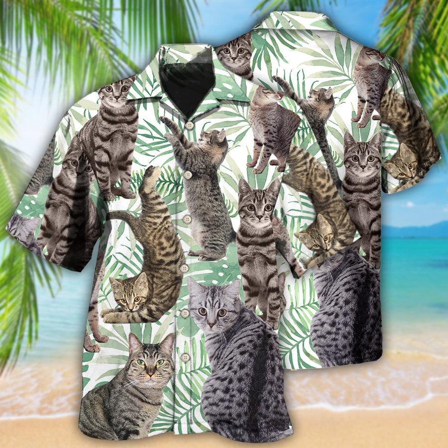 Tabby Cat Hawaiian Shirt For Summer, Cat Tropical Leaf  Aloha Shirts, Best Colorful Cool Cat Hawaiian Shirts For Men Women, Friend, Team, Cat Lover - Image 3