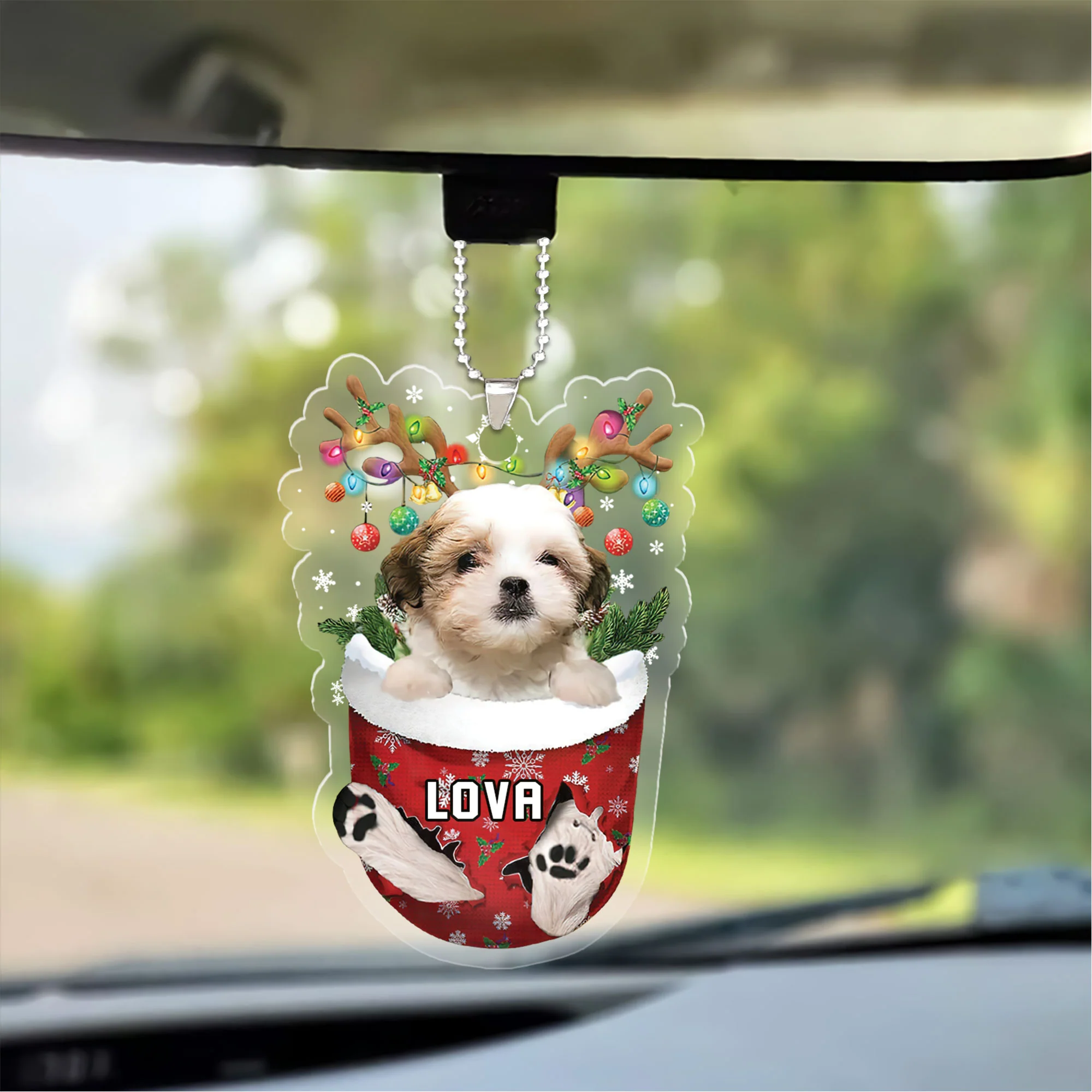 Teddy Bear Dog In Snow Pocket Christmas Car Ornament - Christmas Gift For Teddy Bear Dog Lovers, Dog Lovers - Image 2