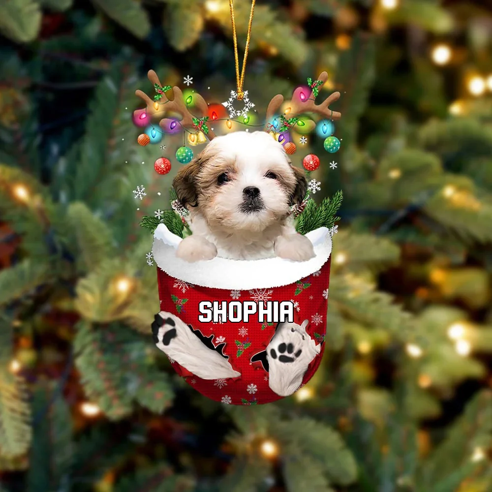 Teddy Bear Dog In Snow Pocket Christmas Car Ornament - Christmas Gift For Teddy Bear Dog Lovers, Dog Lovers - Image 4