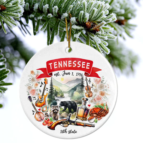 Tennessee State Ceramic Christmas Ornament - Tennessee State Themes And Landmarks Circle Ceramic Ornament, Perfect Gift For Christmas - Image 3