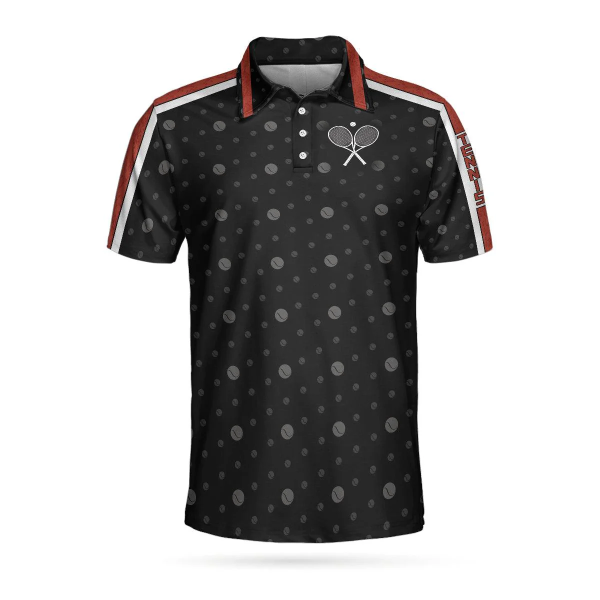 Tennis Clay Version Polo Shirt, Black Dot And Tennis Ball Pattern Polo Shirt, Best Tennis Shirt For Men - Perfect Gift For Men, Tennis Lovers - Image 3
