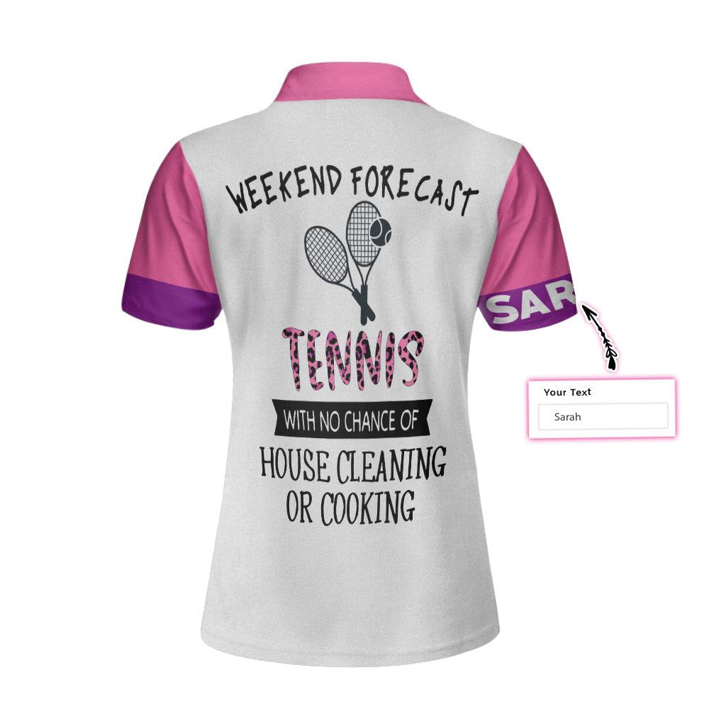Tennis Custom Name Women Polo Shirt, Weekend Forecast Tennis Personalized Pink Leopard Tennis Women Polo Shirts, Best Gift For Ladies, Tennis Lovers