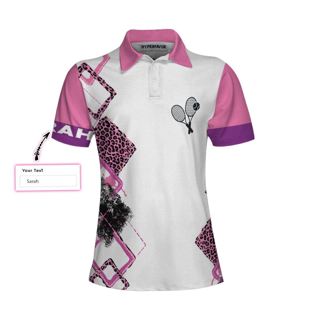Tennis Custom Name Women Polo Shirt, Weekend Forecast Tennis Personalized Pink Leopard Tennis Women Polo Shirts, Best Gift For Ladies, Tennis Lovers - Image 3