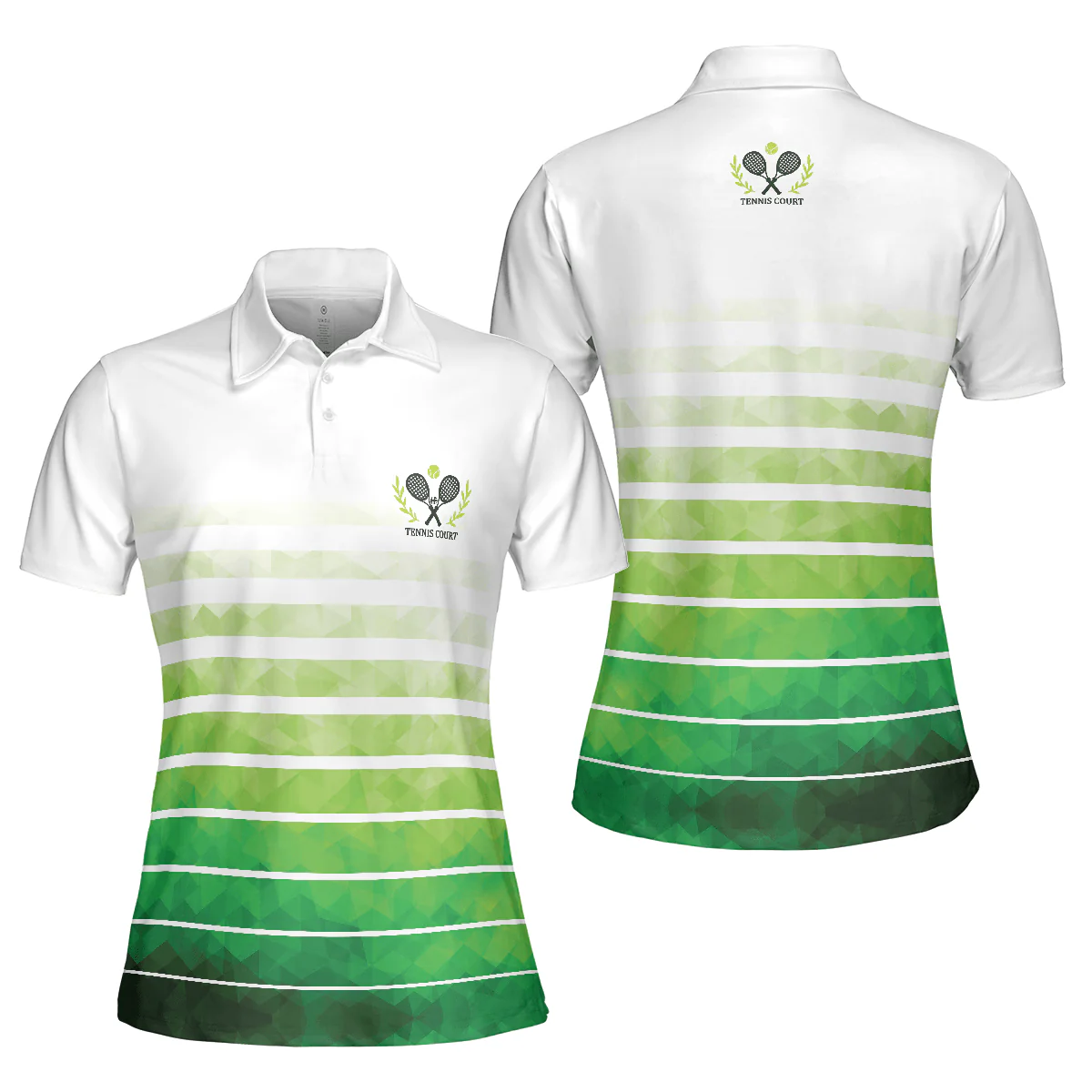 Tennis Women Polo Shirt, Abstract Green Geometric Tennis Women Polo Shirts, Best Gift For The Tennis Players And Tennis Lovers - Image 2