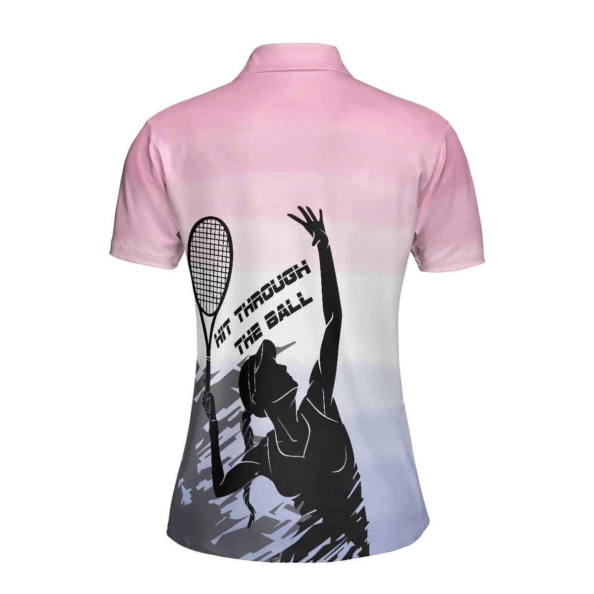 Tennis Women Polo Shirt, Black White Girl Plays Tennis, Hit Through The Tennis Ball Dip-dyed Pink Women Polo Shirts, Gift For Ladies, Tennis Lovers - Image 3