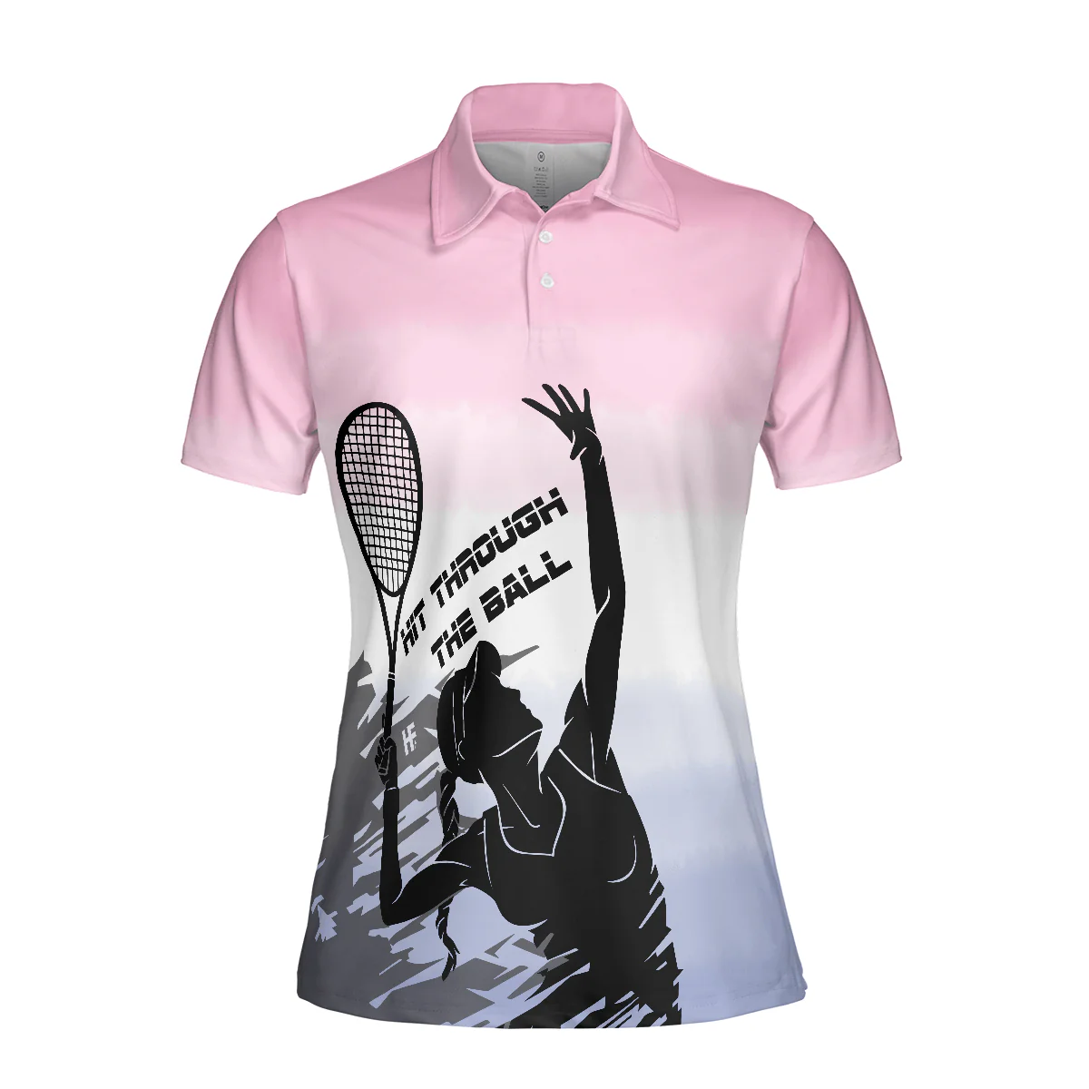Tennis Women Polo Shirt, Black White Girl Plays Tennis, Hit Through The Tennis Ball Dip-dyed Pink Women Polo Shirts, Gift For Ladies, Tennis Lovers - Image 4